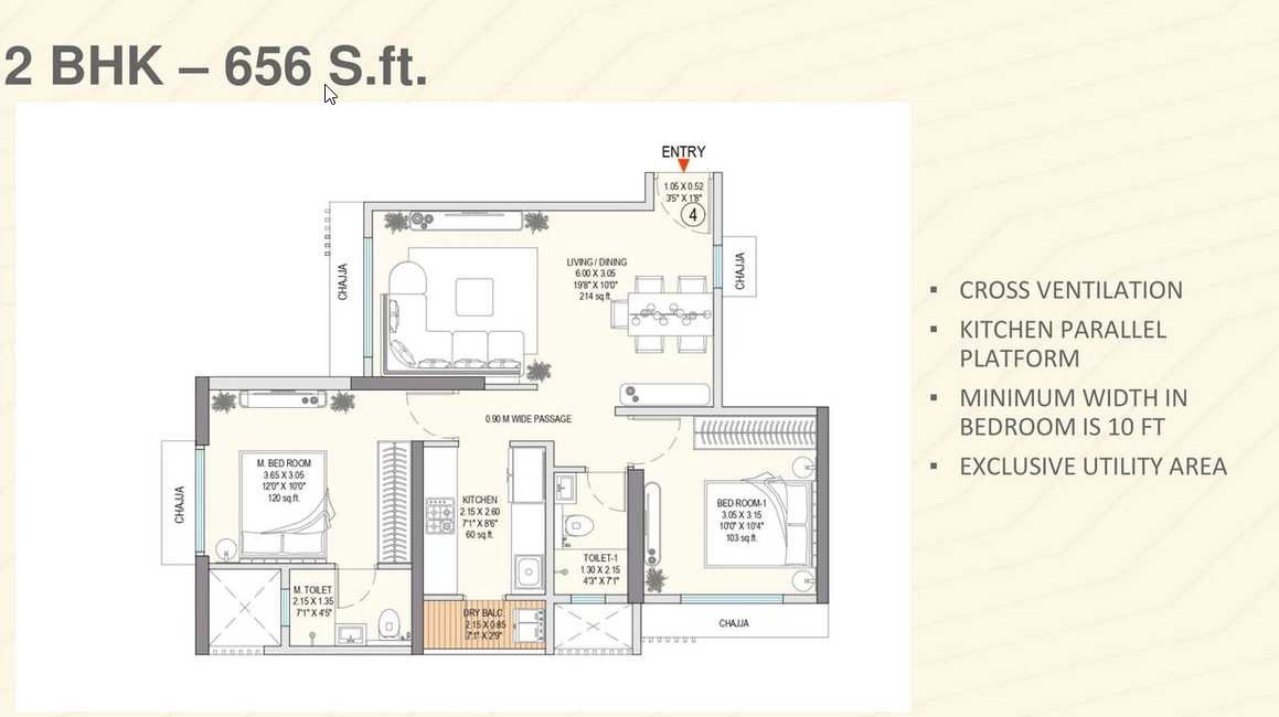 Godrej Bliss -By Godrej Properties - in Kandivali East - Flat - 2 BHK - 656 sqft - Floor Plan - ProptyHub