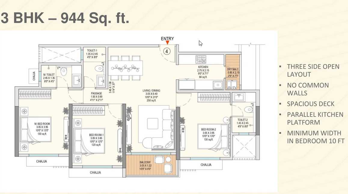 Godrej Bliss -By Godrej Properties - in Kandivali East - Flat - 3 BHK - 944 sqft - Floor Plan - ProptyHub