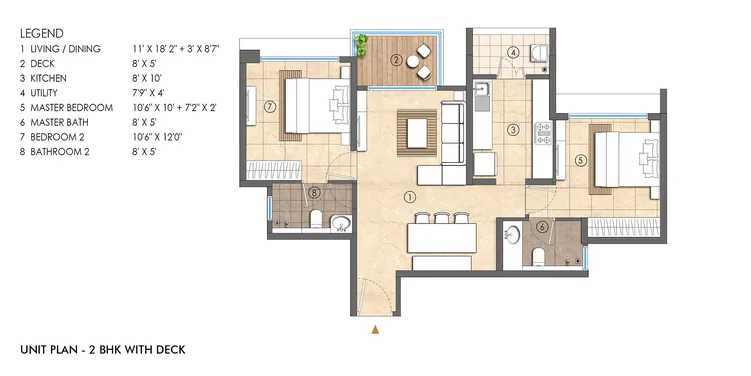 Lodha Woods- By Lodha Group -Kandivali East - Flat - 2 BHK with Deck - Floor Plan - ProptyHub