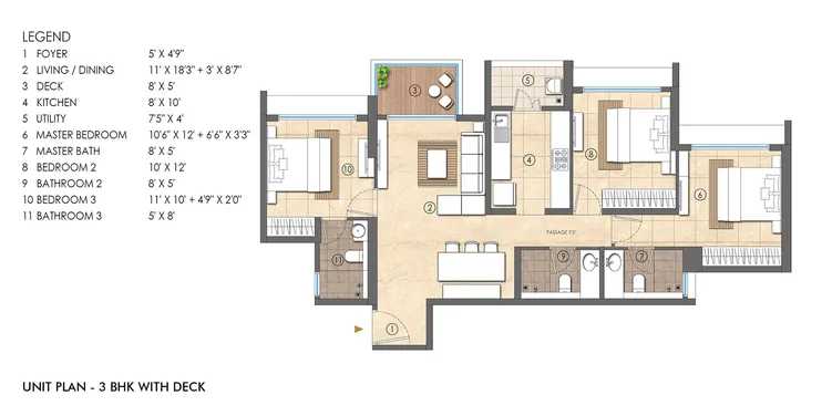 Lodha Woods- By Lodha Group -Kandivali East - Flat - 3 BHK with Deck - Floor Plan - ProptyHub