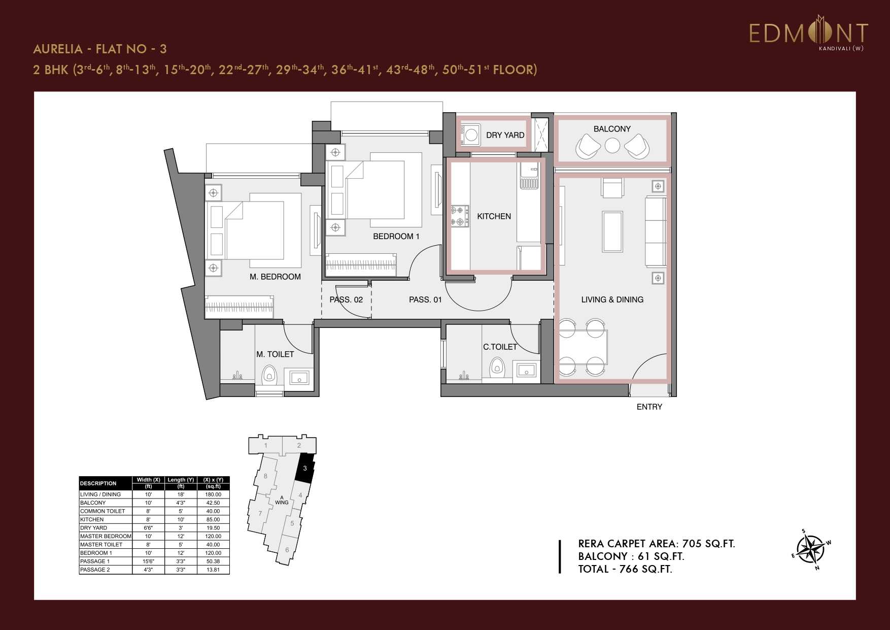 Sheth-Edmont-Aurelia-Kandivali West - Flat - 2 BHK - 766 sqft - Floor Plan - ProptyHub