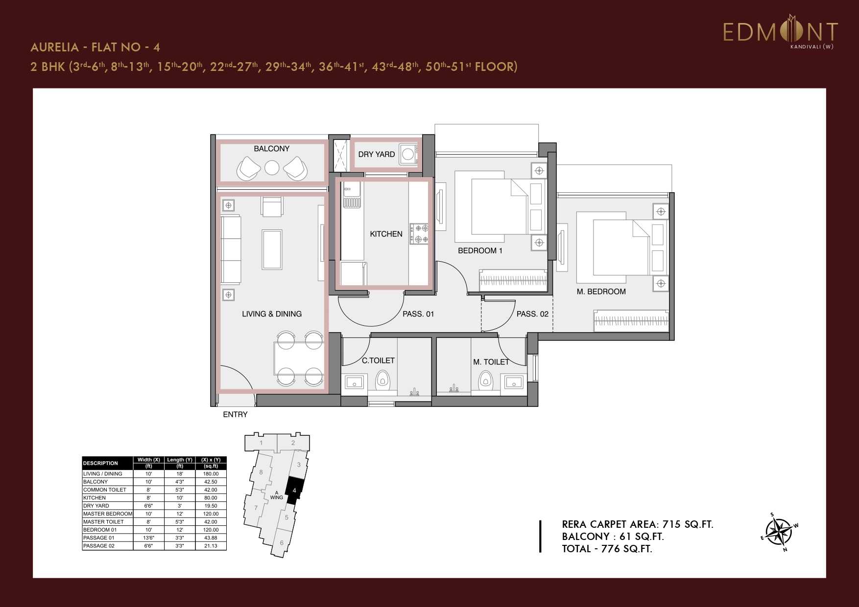 Sheth-Edmont-Aurelia-Kandivali West-Flat - 2 BHK - 776 sqft - Floor Plan - ProptyHub
