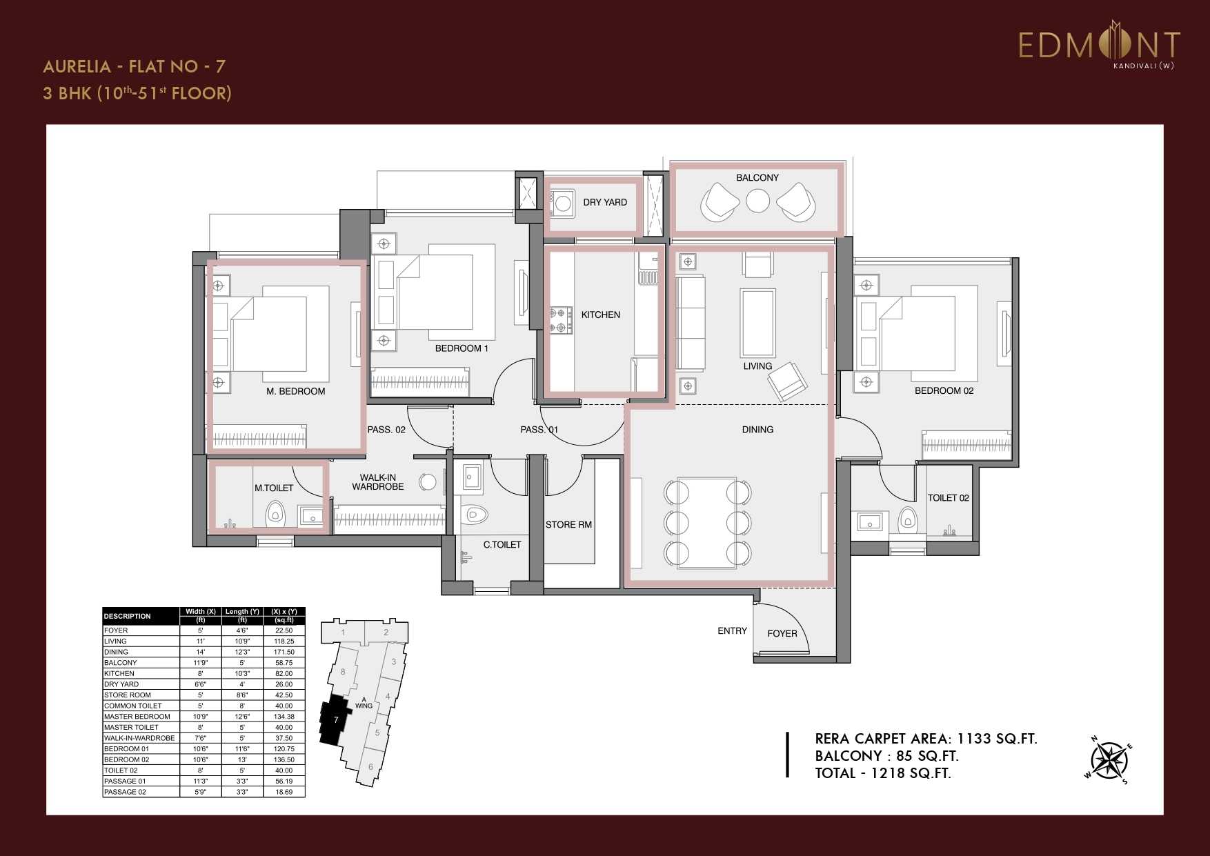 Sheth-Edmont-Aurelia-Kandivali West - Flat - 3 BHK - 1218 sqft - Floor Plan - ProptyHub