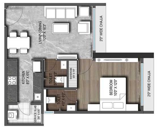 Roswalt Zaiden -By ROSWALT REALTY - in Jogeshwari West - Flat - 1 BHK - 401 sqft - Floor Plan - ProptyHub