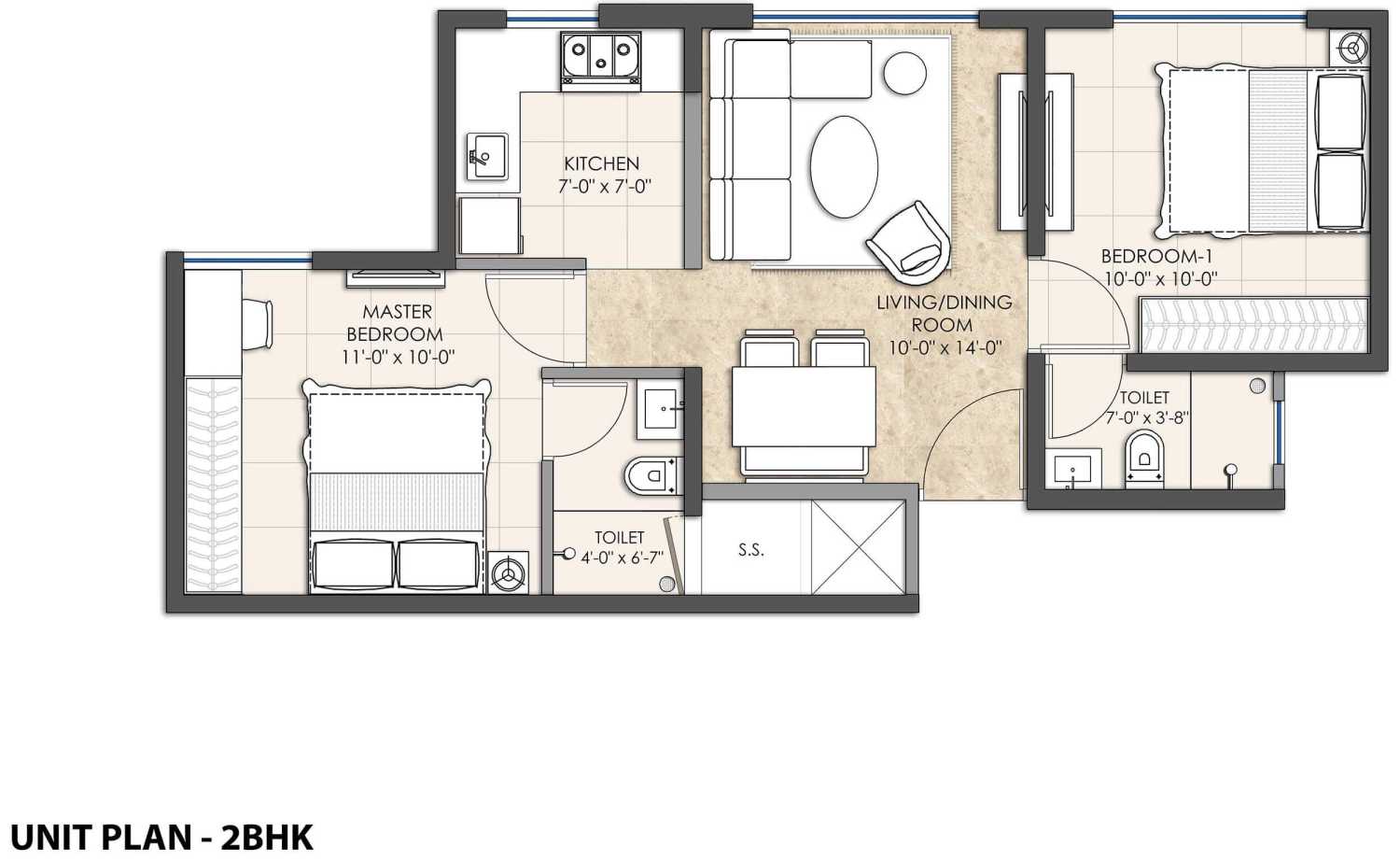 Sarova-By shapoorji pallonji-Kandivali East - Flat - 2 BHK - Floor Plan - ProptyHub