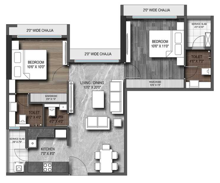 Roswalt Zaiden -By ROSWALT REALTY - in Jogeshwari West - Flat - 2 BHK - 605 sqft - Floor Plan - ProptyHub