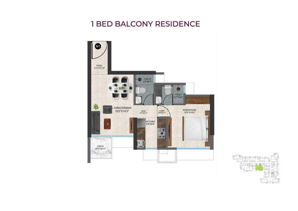 Sunbeam Heights at Andheri West, Mumbai - By Sun Beam High Tech Developers - Flat - 1 BHK - 460 sq. ft. - Floor Plan - Proptyhub