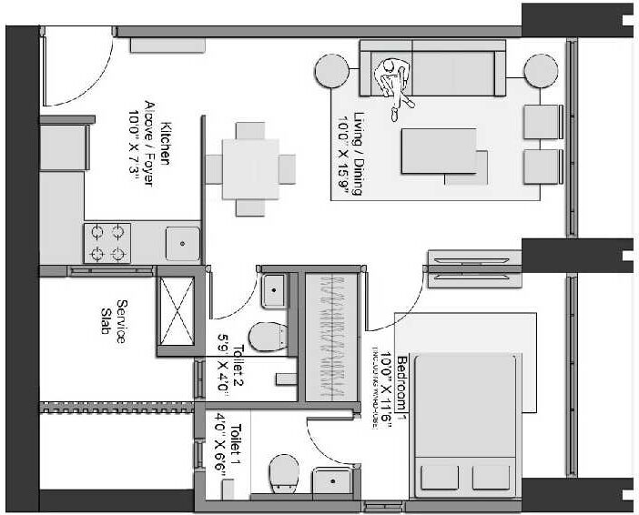 Transcon Triumph at Andheri West, Mumbai - By Transcon Developers -  Flat - 1 BHK - 441 sq. ft. - Floor Plan - Proptyhub